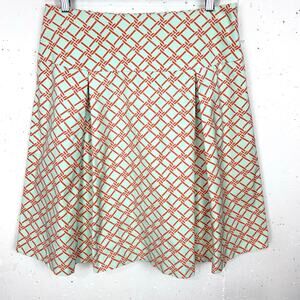 J.McLaughlin Womens Pleated A-Line Skirt Chain Link Print Orange Green Size 10